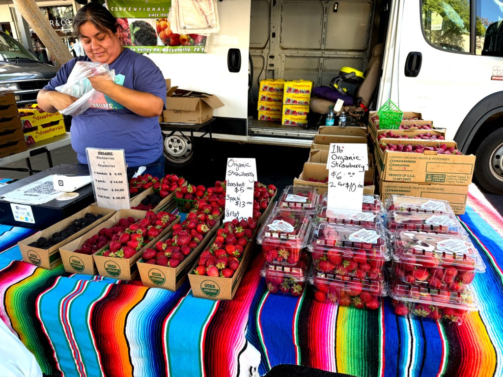 Strawberry vendor at Old Town Clovis Farmers Market Clovis CA